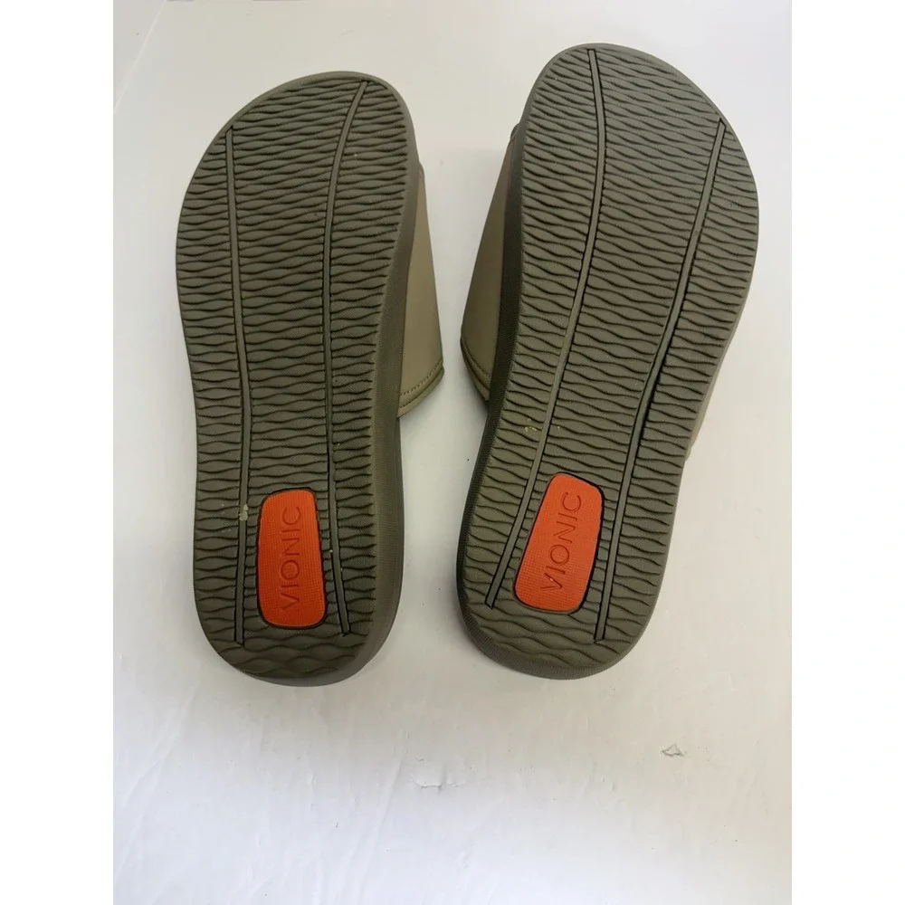Vionic Kiwi -Men's Motion Control Orthotic Slide Sandal Camel Khaki Sz 10